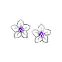 Silver Flower Shape Purple CZ Centre Stud Earring
