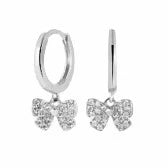 Silver huggie style hoops with cz bow drop