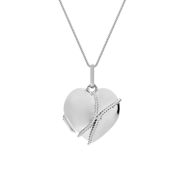 Silver Locket Large Heart with Rope Design