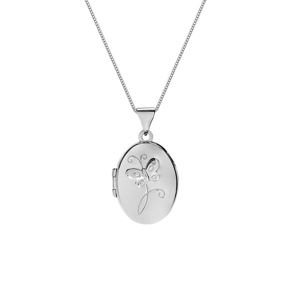Silver Locket, Medium Oval with 3D Butterly