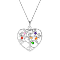Silver Heart Tree of Life Coloured CZ Pendant & Chain