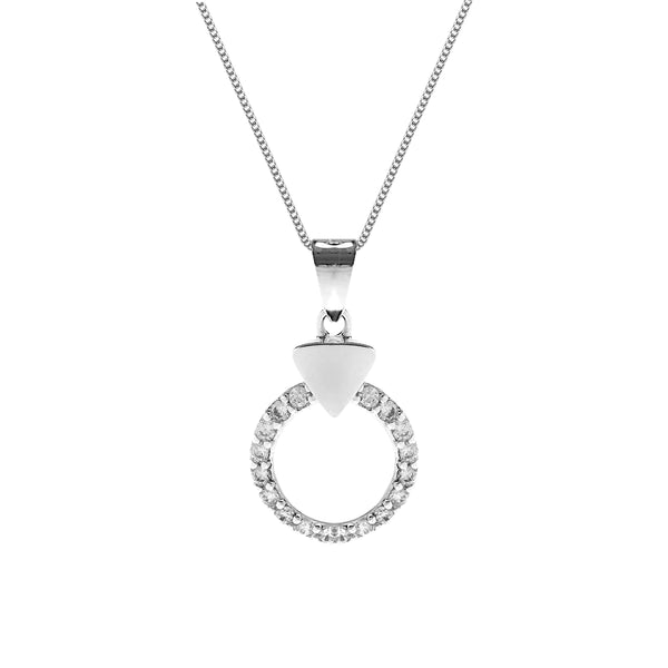 Silver CZ Circle Pendant with Triangle & Chain