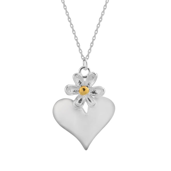 Silver Heart Pendant with Flower Motif
