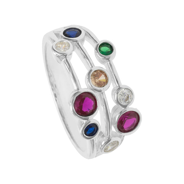 Silver Multi Coloured CZ Bubble Ring