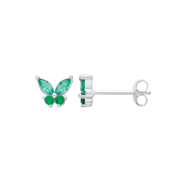 Silver green cz butterfly studs