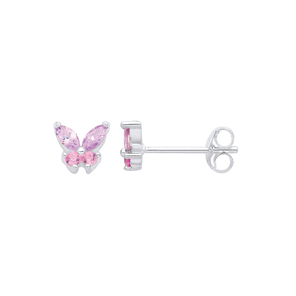 Silver Pink and purple cz butterfly studs