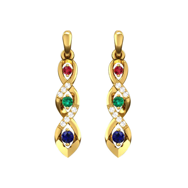 9ct Yellow Gold Ruby,Emerald.Sapphire & Diamond Drop Earrings