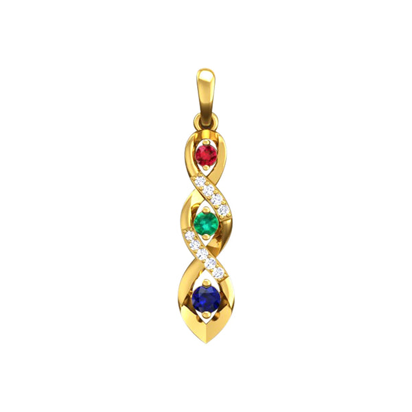 9ct Yellow Gold Ruby,Emerald,Sapphire&Diamond Twist Pendant & 9ct 18" Chain