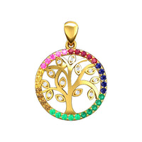 9ct Yellow Gold Multi Coloured Stone Pendant & 20" Chain