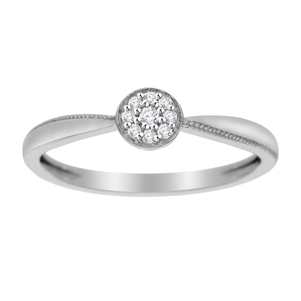 9ct White Gold Diamond 0.05ct Set Cluster With Bead Shoulders
