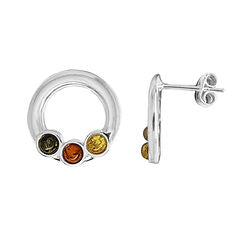 Silver Amber £ Stone Multicolour Stud Earrings