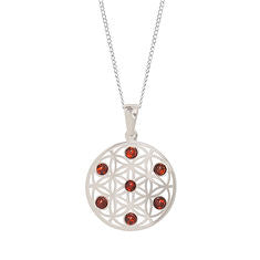 Silver Amber Flower Of Life Pendant & Chain