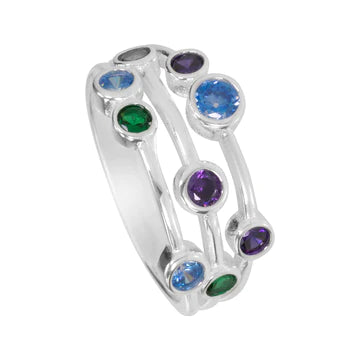 Silver Blue, Green & Purple Bubble Ring