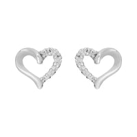 Silver ½ CZ Open Heart Stud earrings