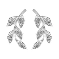 Silver CZ Set Leaf Shape Stud Earrings