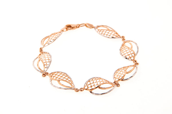 9ct Rose/White Gold Filigree Leaf Shaped Bracelet