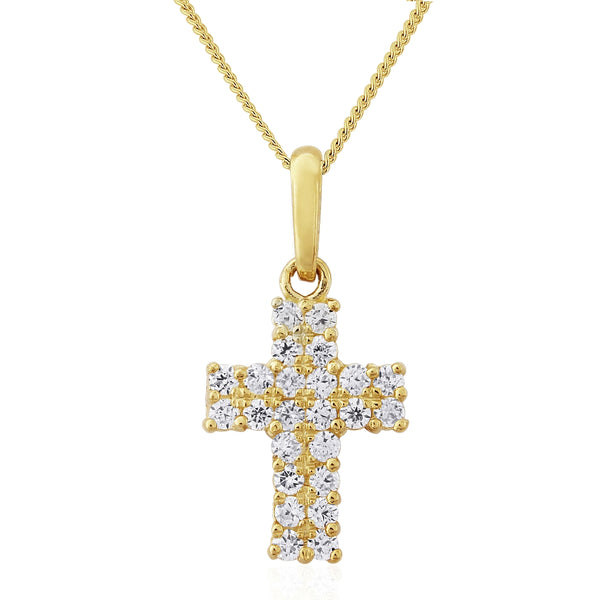 9ct Yellow Gold 10mm CZ set Cross & 18" Chain