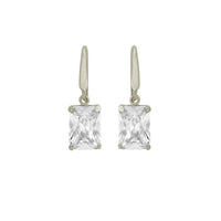 9Ct White Gold Rectangle CZ Drop Earrings On Hook