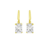 9ct Yellow Gold Rectangle CZ Drop Earrings On Wires