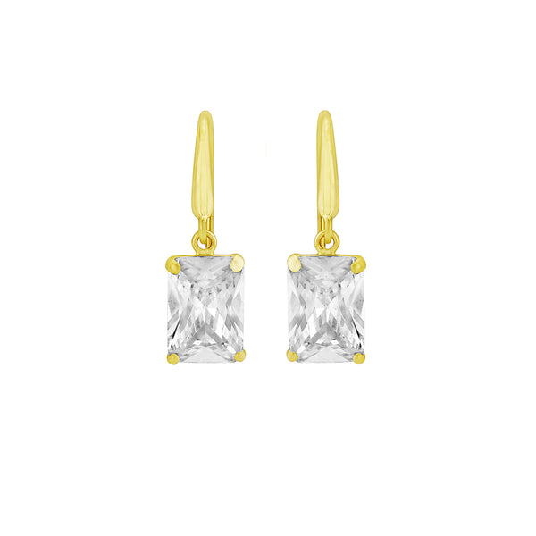 9ct Yellow Gold Rectangle CZ Drop Earrings On Wires