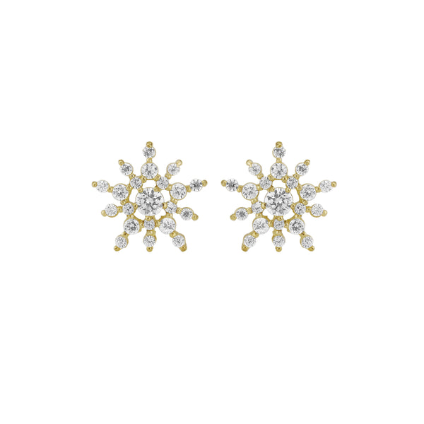 9ct Yellow Gold CZ Snowflake Stud Earrings
