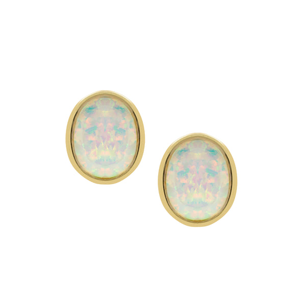 9ct Yellow Gold Created Opal Stud Earrings 10x8mm
