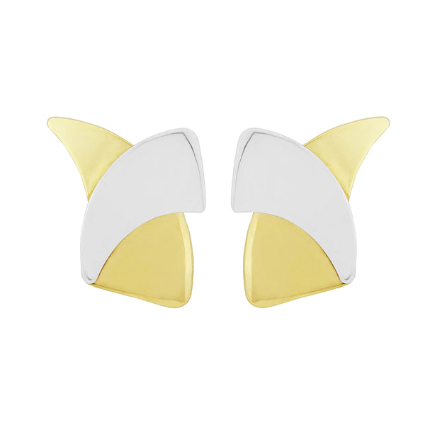 9ct Yellow & White Cross Design Stud Earrings