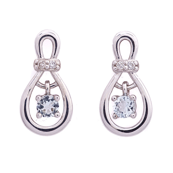 9ct White Gold Aqua & Diamond 0.028ct Earrings