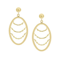 9ct yellow Gold Open Oval Drop Earrings with 3 Chains inside, 25mm long