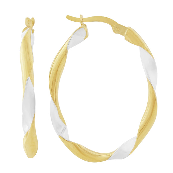9ct Oval Yellow & White Light Twisted Large Hoop Earring