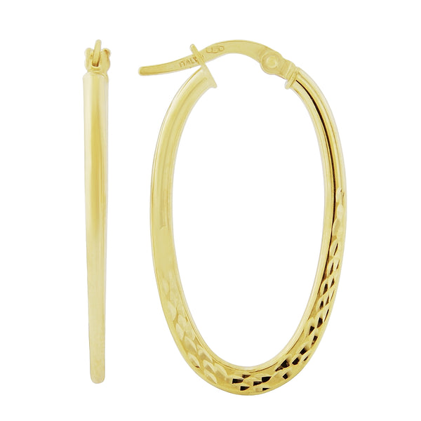 9ct Yellow Gold 17mm Diamond Cut Oval Hoop Earring