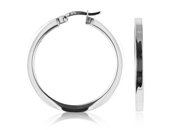 9ct White Gold Square Profile Hoop Earrings 20mm