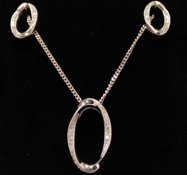 9ct White Gold Diamond Set Twisted Oval Pendant & Chain