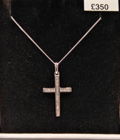 9ct White Gold Diamond Set Cross Weight 0.14ct & 18" 9ct White Gold Chain