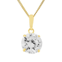 9ct Yellow Gold Solitaire CZ Pendant & Chain