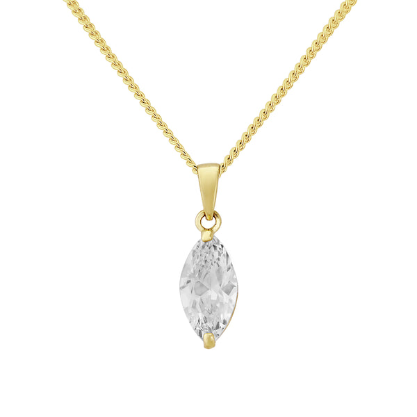 9ct yellow Gold Marquise CZ Pendant & Chain