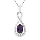 9ct White Gold Amethyst & Diamond 0.075ct Pendant & 18" Curb Chain