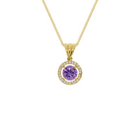 9ct Yellow Gold Round Synthetic Amethyst With CZ Surround Pendant & Chain