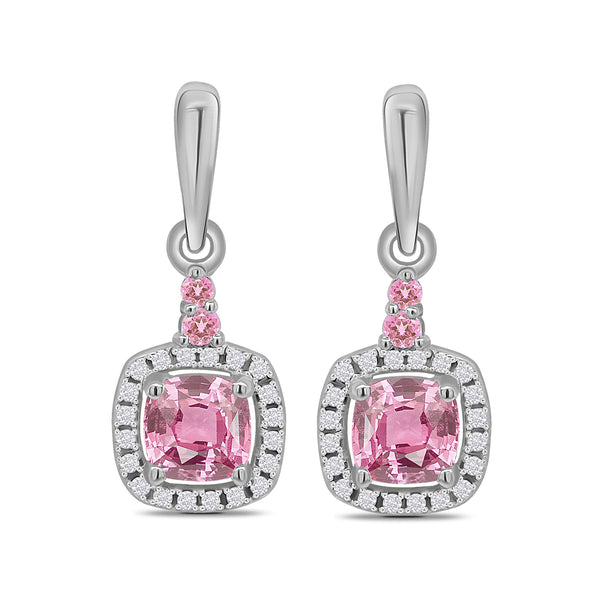 9ct White Gold Pink Sapphire 0.50ct & Diamond 0.06ct Drop Earrings