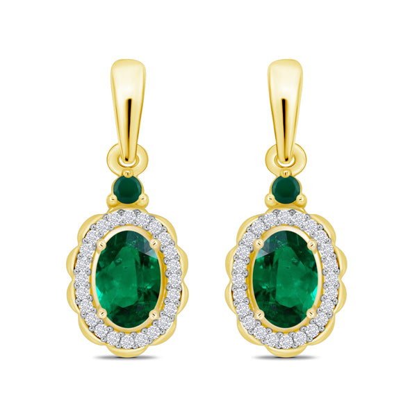 9ct Yellow Gold Emerald 0.49ct & Diamond 0.07ct Drop Earrings