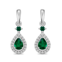 9ct White Gold Emerald 0.29ct & Diamond 0.07ct Drop Earrings