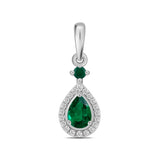 9ct White Gold Emerald 0.15ct & Diamond 0.05ct Pendant & Curb Chain