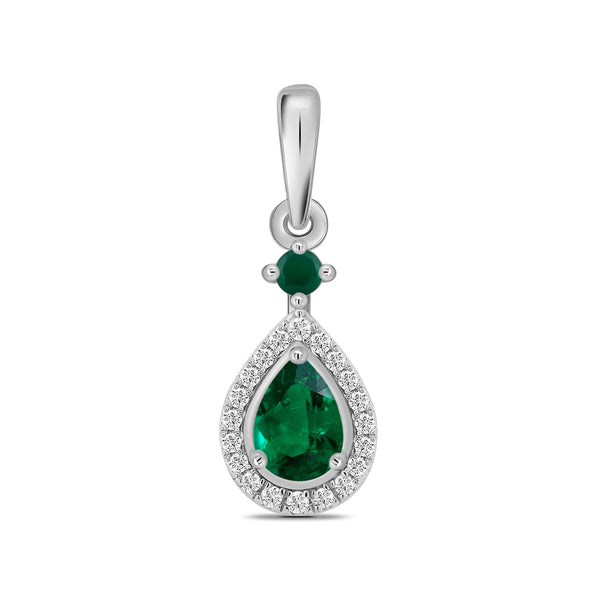 9ct White Gold Emerald 0.15ct & Diamond 0.05ct Pendant & Curb Chain
