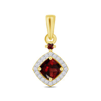 9ct Yellow Gold Garnet 0.39ct & Diamond 0.06ct Pendant & 18" Curb Chain