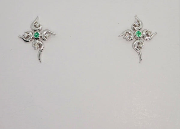 9ct White Gold Emerald & Diamond Fancy Earrings