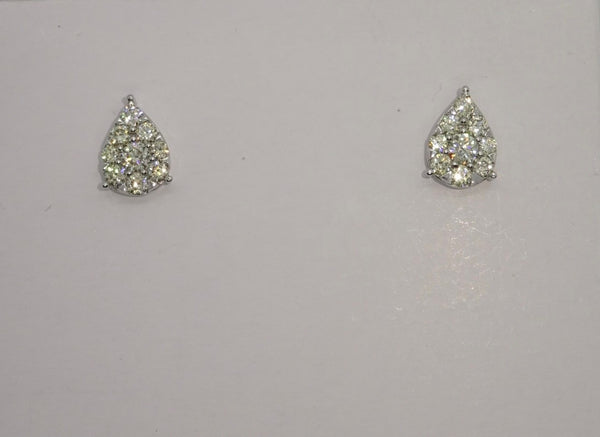 14ct White Gold Pear Shape Diamond Cluster Stud Earrings Diamond Weight 0.78ct
