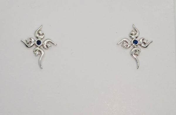 9ct White Gold Sapphire & Diamond Fancy Stud Earrings