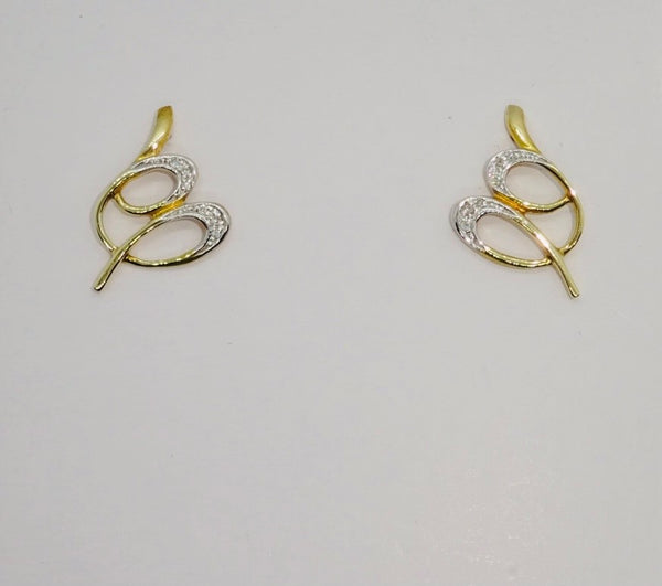 9ct Yellow Gold Diamond Curly Stud Earrings