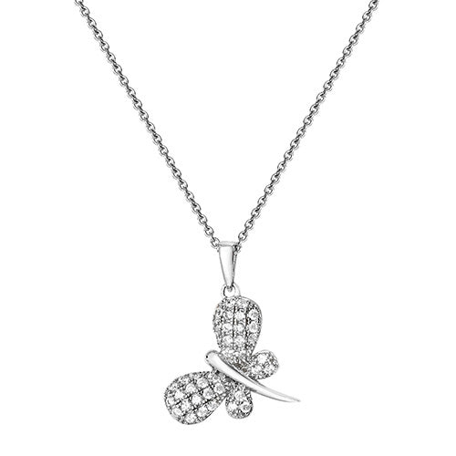 Silver CZ Set Butterfly Pendant & Chain