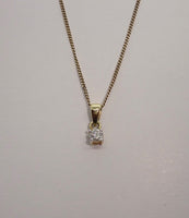 9ct Yellow Gold 4 Claw Single Stone Diamond 0.17ct  Pendant & Chain